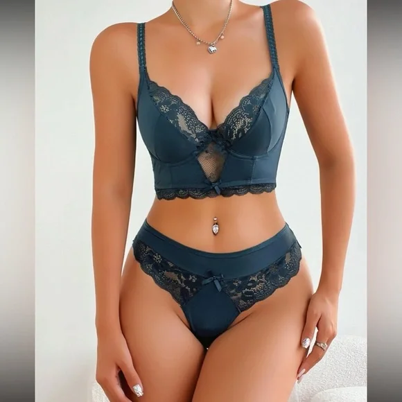 Boho sexy  floral lace corset style bralette lingerie set - Picture 14 of 15